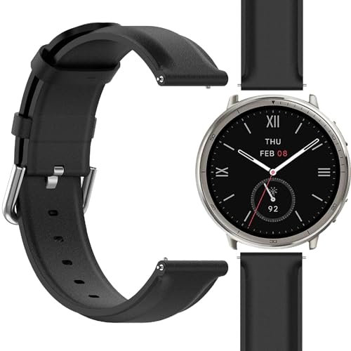 GIOPUEY Correas Compatible con Amazfit Active 2, Piel Genuina La Correa [Resistente al Desgaste] [Transpirable] Pulsera - Black