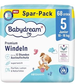 Babydream Windeln Größe 5 Junior Jumbo, 68 Stück, 10-16 kg