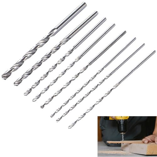 Belvanr 8 Pièces Foret Bois Long Set,Mèches Hélicoïdales Extra Long,Longueur: 200mm,Diamètre:4-10mm,pour Perçage,Bois Tendres, Bois Durs, Contreplaqués,Plastique,Caoutchouc(Argent)