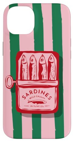 Pink Sardine Maximalist Vintage Food Stripes Aesthetic Cute Case for iPhone 14 Plus