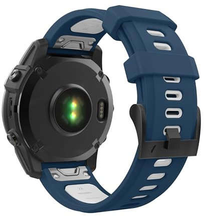 Astorgos 22mm Bracelet Compatible avec Garmin Fenix 7/7 Pro/6/6 Pro/5/5 Plus/Forerunner 965/955/945/Instinct Solar/Instinct 2, Quick Remove Bracelet de Sport Souple Etanche, Bleu/Blanc