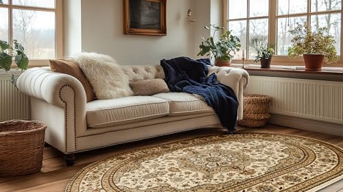 AKCILA Super Rose, Beige Oval Ornament Teppich Wohnzimmer 180x270 cm, Teppiche Gegend, The Carpet Living Room, Bedroom Rug, Orientalischer Tepich, Vintage Carpets, Rugs for Living Room, Kurzflor