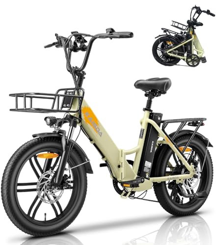 KAISDA EBike Klapprad 20 Zoll, Doppelbatterie 36V 20.8Ah Erwachsene E-Klapprad Elektrofahrrad Reichweite bis 75KM 7-Gang-All-Terrain E-Bike Herren für MTB, Strand & Schnee(Gelb)