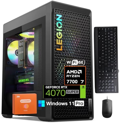 Lenovo Legion T5 Gen 8 Gaming Tower Desktop PC, AMD Ryzen 7700 (Beat i9), NVIDIA RTX 4070 Super 12GB GDDR6X, 64GB DDR5, 8 TB SSD, WiFi 6E, BT5.3, Windows 11 Pro, KB & Mouse Set