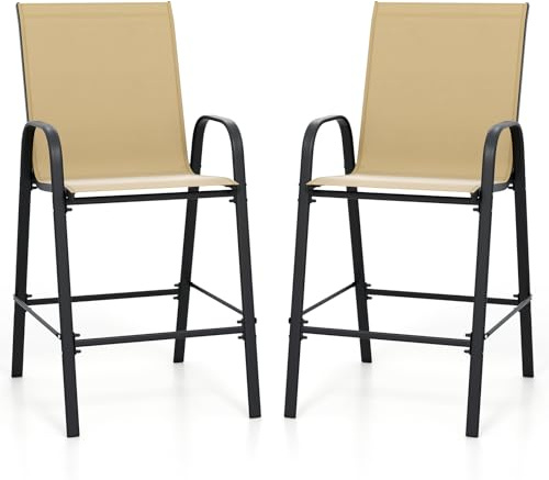 COSTWAY Barhocker Outdoor 2er Set, Barstühle mit Armlehnen, Fußstütze & hoher Rückenlehne, Tresenhocker bis zu 150 kg belastbar, Sitzhöhe 74 cm, Bistrohocker für Balkon, Garten & Poolbereich