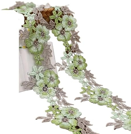 2 yard di pizzo rosa, viola e verde ricamato con rose, vari fai da te, gonne, reggiseni, accessori for abbigliamento, larghezza 4,5 cm(Green)