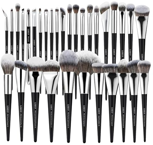 LORYP Professional Makeup Brush Set 32Pcs Matte Black Vegan Bristles