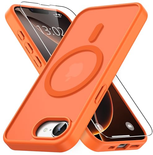 Vansdon Magnetisch für iPhone 16e / iPhone 17e Hülle-Orange | mit 1 Schutzglas, Kompatibel mit Magsafe, Fallschutz nach Militärstandard, Transluzente Matt Rückseite Stoßfeste Handyhülle