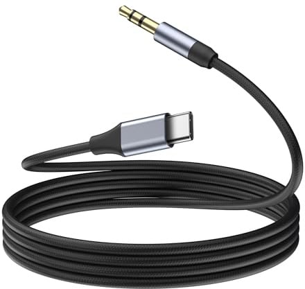 Amzpas Aux USB C Cavo USB C a 3.5mm Aux Jack, Cavo Jack Type C Audio Nylon per iPhone 16 Pro Max/15 Pro Max Plus Samsung Galaxy S24/S23/S22 Ultra Pixel iPad Pro Audio per Auto (Nero)