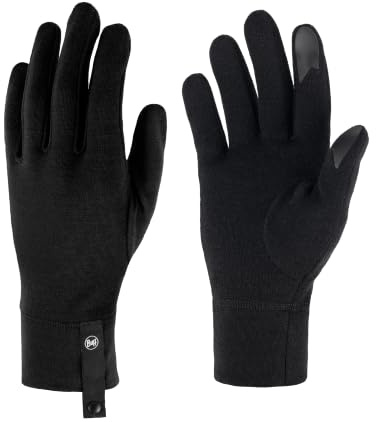 Buff- Handschuhe Merino Midweight Multifunktionaler Schal aus 100% Merinowolle, Wandern, Outdoor, Nachhaltig, Leicht Männlich Weiblich M Schwarz