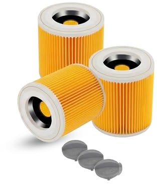 Tops Filters 3x für Kärcher WD3, WD2, WD1 – Ersatz für 6.414-552.0/6.414-772.0/6.414-547.0 – Rundfilter für Nass- & Trockensauger inkl. 3 Schrauben