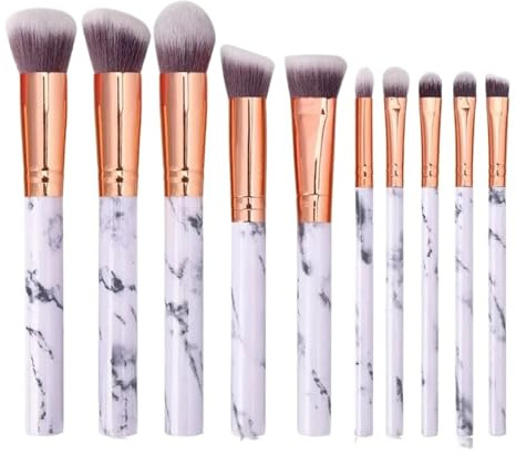 Sets et coffrets Pinceaux de maquillage synthétiques en marbre Kabuki, for fond teint, mélange poudre for le visage, correcteurs Blush, ombres à paupières, 10 pièces(C701-white10pcs)