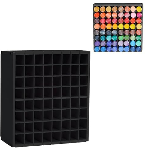 Krafetto Farbenregal für 64 Farbflaschen, 59 ml/2 oz, Schwarz | Für Bastelfarben, Acrylfarben und Pigmentflaschen; spart Platz auf Tisch, Regal oder Werkbank.