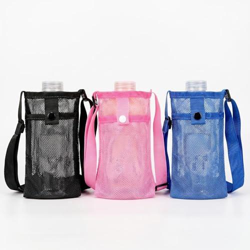 Cosiesnest 3PCS Water Bottle Holder, Water Bottle Carrier, Water Bottles Bag, Bottle Holder, 3-Colour Mesh Drink Pouch with Adjustable Shoulder Strap for Walking, Camping, Hiking & Daily Outdoor Use