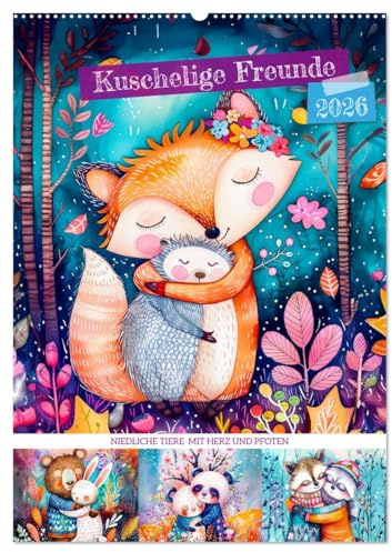 Kuschelige Freunde - Niedliche Tiere mit Herz und Pfoten (Wandkalender 2026 DIN A2 hoch), CALVENDO Monatskalender: Herzige Tierumarmungen - Eine Welt voller Freundschaft (CALVENDO Tiere)