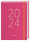Tages-Kalenderbuch A6 2024. Pinker Terminkalender mit Schulferien und Feiertagen. Buch-Kalender mit Lesebändchen und Gummiband. Taschenkalender 2024 zum Planen von Terminen