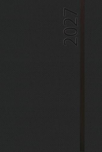 Buchkalender Wochentimer Spirale schwarz 2027: Terminplaner groß. DIN A5 Terminkalender Ringbuch mit Wochenkalender und Gummiband.