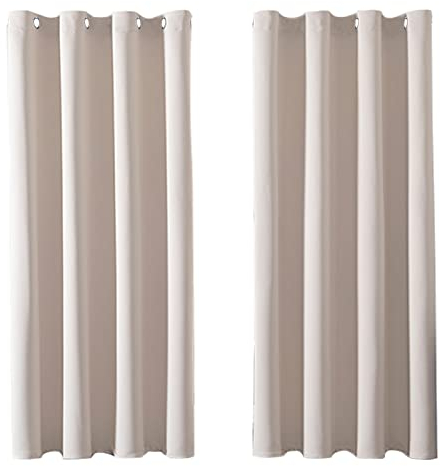MRTREES Vorhang Blickdicht Gardinen Thermovorhang mit Ösen Verdunklungsvorhang Ösenschal Vorhänge Kurz Modern 145×140cm(H×B) Beige Creme 2er Set für Wohnzimmer Schlafzimmer Kinderzimmer