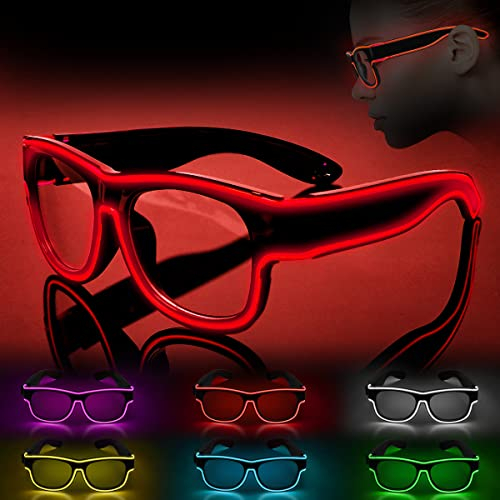Ainiv Occhiali luminosi, Occhiali luminosi, Occhiali da festa Wireless El Wire Neon Rave Occhiali Costumi per feste, EDM, Natale (Rosso) (Cavo USB Incluso)