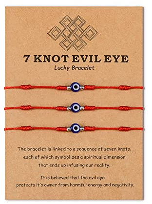 VU100 3 PCS Malocchio Bracciale 7 nodi Evil Eye, Turchia Proteggi amicizia intrecciato Bracciale, Donna Uomo Famiglia amico Genitori Bracciale, Buona fortuna Amuleto Gioielli con ciondolo Rosso