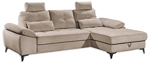 Stella Trading AUCKLAND Ecksofa mit Schlaffunktion, Stoffbezug Sand - Moderne Eckcouch in L-Form mit Bettkasten & verstellbaren Armteilen - 270 x 90 (108) х 170 (B/H/T)