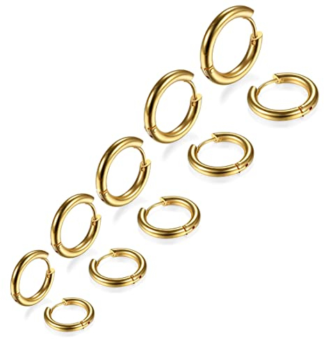 LIUJZZJ 5 Paare Gold Edelstahl Creolen Ohrringe Kleine Knorpel Hoop Ohrringe Nase Lippen Ringe für Männer und Damen 8/10/12/14/16mm