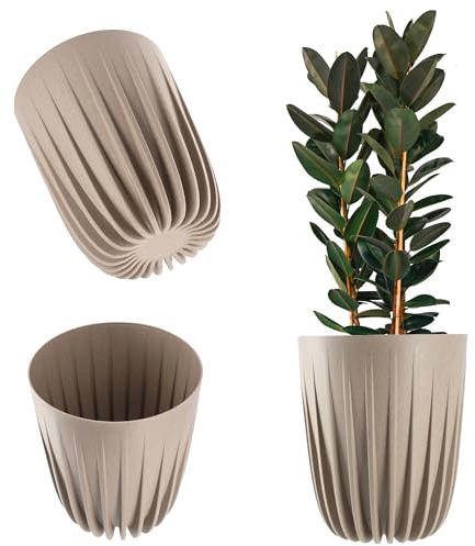 KADAX Vaso da fiori in plastica con materiali naturali, moderno vaso per piante con motivo geometrico, fioriera rotonda con inserto, vaso per fiori alto (diametro 19 cm, latte)