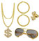 UYUYong Zuhälter Kostüm Set 80er Jahre Kostüm Goldene Dollar Kette & Gold-Armband Ring Brille Persönlichkeit Hip Hop Kostüm Kit Herren 80er 90er Rapper Kostüm für Maskerade Halloween Cosplay