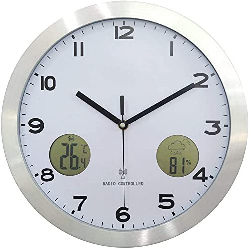 ZEDARO Radio Wall Clock Weather Station Wall Clock with Thermometer and Hygrometer Diameter 30 cm