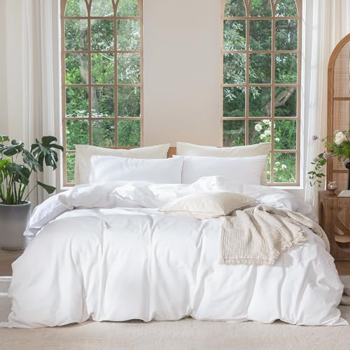 MooMee Duvet Cover Set 100% Washed Cotton Linen Like Queen
