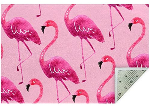 Outdoor-Teppich, waschbarer Teppich, Veranda-Teppich, maschinenwaschbar, Indoor-Outdoor-Teppich, Bodenmatte für Bauernhaus, geschichtete Fußmatten, Wohnzimmer,Flamingo Rosa Cartoon Kunst modern