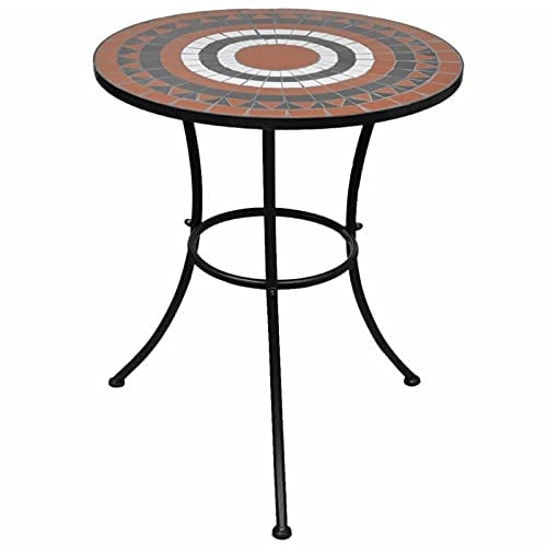 Homgoday Bistrotisch Gartentisch Balkontisch Terrassentisch Mosaiktisch Beistelltisch Couchtisch Gartenmöbel Tisch mit Mosaikplatte Terracotta-Rot und Weiß 60 cm Mosaik