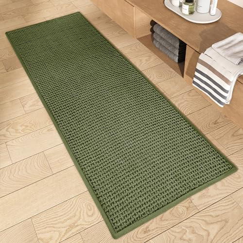 Color G Badteppich rutschfest Waschbar 50 x 120 cm, Weich Chenille Badezimmerteppich Super Saugfähig Badematte rutschfest Maschinenwaschbar Badvorleger für Dusche, Badezimmer, Badewanne, Küche - Grün