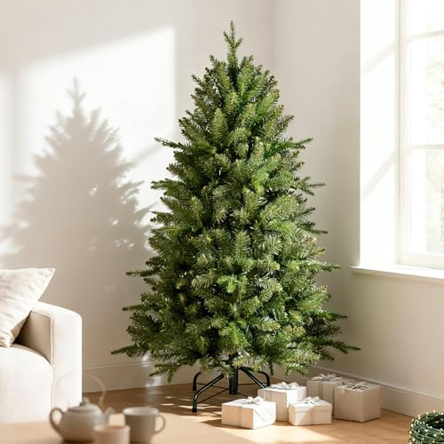 Treepool 4FT Artificial Christmas Tree with 668 PE&PVC Mixed Branch Tips, Unlit Hinged Premium Spruce Fake Xmas Trees, Green, Foldable Base