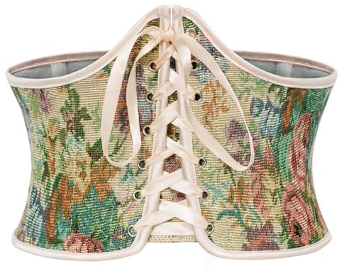 SCARLET DARKNESS Damen Viktorianisch Korsett Gürtel Lace-up Breiter Waspie Gürtel Cosplay Aprikose mit Blumendruck 46