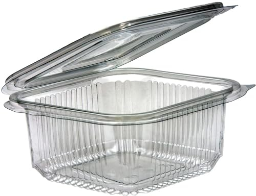 Lot de 100 récipients jetables à charnière en plastique transparent avec couvercles (13,5 x 12,4 x 5,6 cm) pour desserts, gâteaux, cookies, salades, pâtes (500 cc)