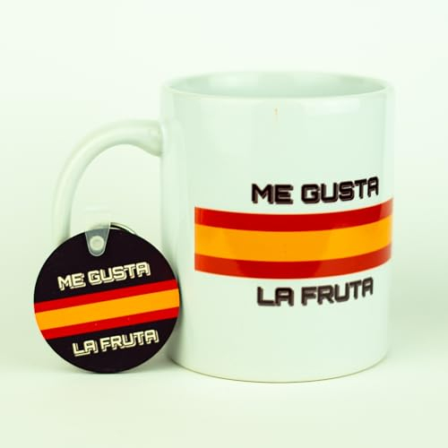 Luxury Desing Taza y llavero me gusta la fruta - Ayuso me gusta la fruta - Camiseta me gusta la fruta en Taza - Pack llavero y taza me gusta la fruta - Bandera de españa