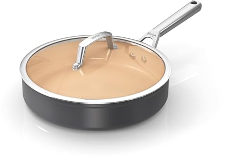 Ninja Extended Life 26cm Ceramic Sauté Pan, Non-Stick (No PFAs, PFOAs, Lead or Cadmium), Induction Compatible, Stainless Steel Handle, Oven Safe to 285°C, Terracotta & Grey, CW90126UK