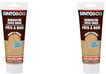 SINTO Pâte à Bois pour Reboucher les Petits Trous dans le Bois Chêne Clair - 250g - Sans Odeur - Séchage en 4h - Intérieur et Extérieur (Lot de 2)
