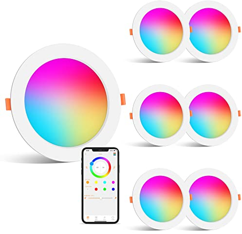 SikSog Smart LED Einbaustrahler 230V Flach 12W IP44 LED Spots,Alexa Kompatibel,Kaltweiße 5000K&RGB Bluetooth Deckenspots Farbwechsel,für Wohnzimmer,Schlafzimmer,Küche,6 Stück