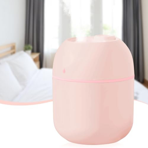 Mini Water Humidifier, LULUWA 220ml Small Portable USB Powered Cool Mist Air Desktop Diffuser with Soft Night Light for Car Bedroom Office (Pink)