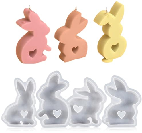 4 Stück Ostern Kaninchen Silikonformen Gießformen,Niedliche 3D Kaninchen Kerze Silikonform Gips,Ostern Hase Backform,3D Silikonform,Kaninchen Gießform Ostern,Kerzen,Handwerk,Ostergeschenke