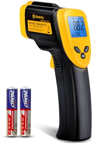 Etekcity Termómetro infrarrojo de -50 hasta +610 °C, pirómetro digital IR sin contacto, medidor de temperatura, iluminación LCD (no para personas) para cocinar/horno de pizza/congelador/industria