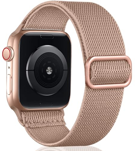 Oielai Solo Loop Armband Kompatibel mit Apple Watch Armband 41mm 40mm 38mm 42mm, Verstellbares Dehnbare Nylon Sport Ersatz Band für iWatch Series 11 10 9 8 7 6 5 4 3 2 1 SE, MilkTea