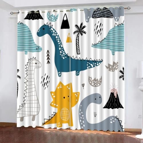 GIOVIA 3D Dino Vorhänge Abdunkelnde mit ösen 2 Stücks Gardinen Blickdicht Verdunkelungs Süßer Dinosaurier Kälteschutz Scheibengardinen für Junge Mädchen Schlafzimmer B 280 X H 260 cm