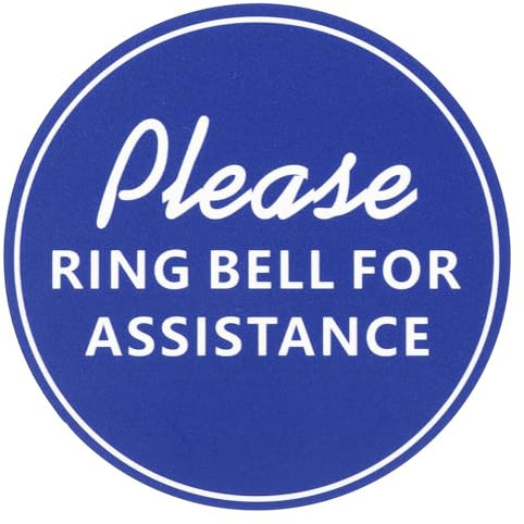 PATIKIL Please Ring Bell For Assistance Sign, 4ODx0.1T Self-Adhesive Warning Sign for Business Home Door Wall Window Office Entrance, Blue Board White