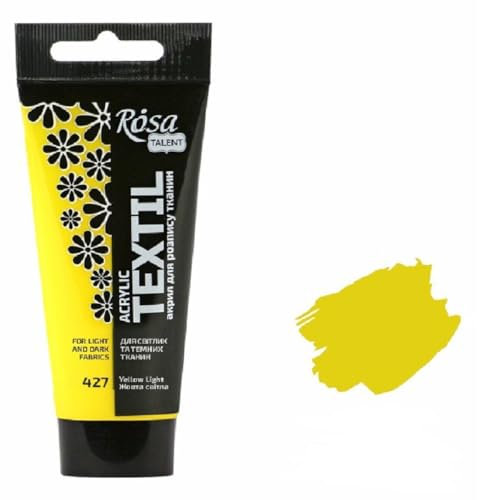 Krevo Art Stoffmalfarben Stofffarben Waschfest Textilfarbe hellgelb Acrylfarbe Wasserbasis | 60ml Tube | Textilfarbe waschmaschinenfest zum Fixieren | Intensiv deckend für helle und dunkle Stoffe