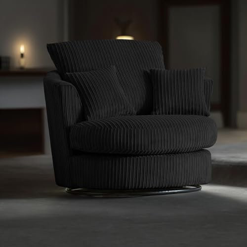 Sofa Selection Jumbo Cord Swivel Chair Infuse Your Space with Modern Elegance! Experience Supreme Comfort and Effortless 360-Degree Rotation - Ideal for Bedrooms, Living Rooms (Black, Swivel Chair)