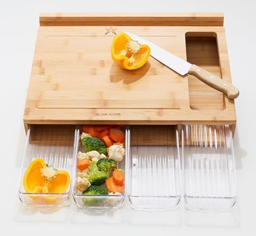 Altra Astra Chopping Board with Drawers | Bamboo | Tablet/Phone Holder | Space Saving Meal Prep Station