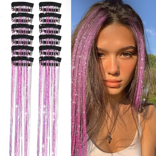 12 Pièces Guirlandes de Cheveux, 20,5 Pouces Clip dans Extension de Cheveux Guirlande de Cheveux Violette Kit de Guirlande de Cheveux Féérique Extensions de Cheveux Clip pour Femmes Filles Fête
